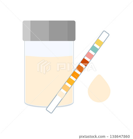 Urine sample cup and urinalysis reagent strip for kidney exam, urinary tract infection and cystitis diagnostics. Urine sample cup and urinalysis reagent strip for kidney exam, urinary tract infection and cystitis diagnostics. 138647860