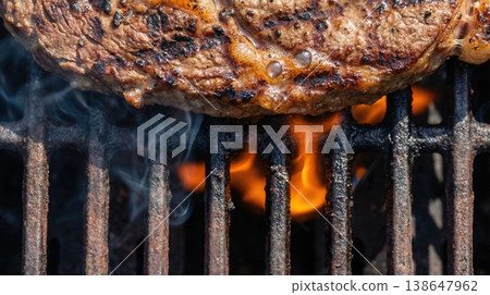 Abstract Macro of Grilling Beef Fat and Char over Fire 138647962