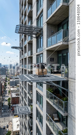 High Rise Building Facade with Integrated Drone Delivery Ports 138648004