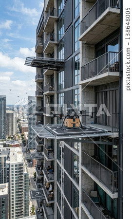 High Rise Building Facade with Integrated Drone Delivery Ports High Rise Building Facade with Integrated Drone Delivery Ports 138648005