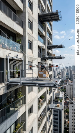 High Rise Building Facade with Integrated Drone Delivery Ports 138648006