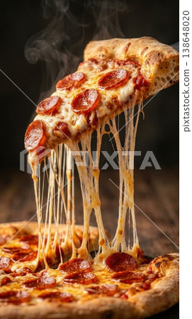 Macro Detail of Stretchy Mozzarella Cheese Pull on Pizza Slice Macro Detail of Stretchy Mozzarella Cheese Pull on Pizza Slice 138648020