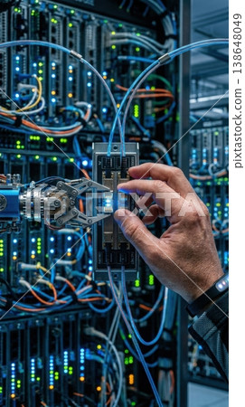 Robotic Arm and Human Hand Splicing Fiber Optic Cables Robotic Arm and Human Hand Splicing Fiber Optic Cables 138648049