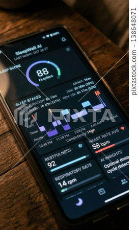 AI Powered Sleep Cycle Tracking App on Bedside Smartphone AI Powered Sleep Cycle Tracking App on Bedside Smartphone 138648071