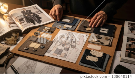 Circular Fashion Design Planning with Fabric Swatches and Sketches Circular Fashion Design Planning with Fabric Swatches and Sketches 138648114