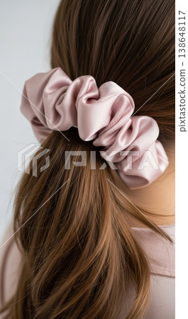 Using Silk Scrunchie for Gentle Hair Tie and Damage Prevention 138648117