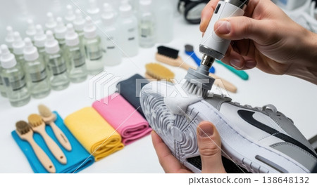 Professional Sneaker Cleaning and Restoration Service Process 138648132