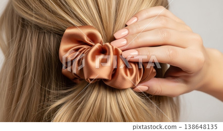 Using Silk Scrunchie for Gentle Hair Tie and Damage Prevention Using Silk Scrunchie for Gentle Hair Tie and Damage Prevention 138648135
