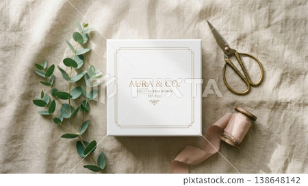 Elegant Box and Tools Flatlay Ready for Unboxing Ritual 138648142