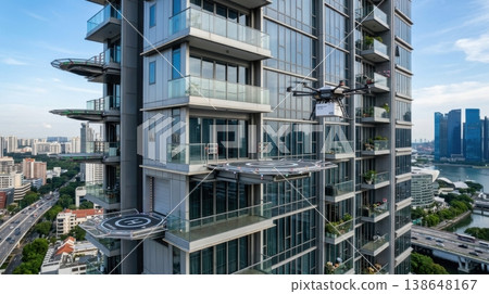 High Rise Building Facade with Integrated Drone Delivery Ports 138648167
