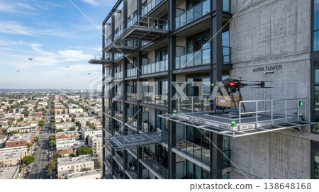 High Rise Building Facade with Integrated Drone Delivery Ports 138648168
