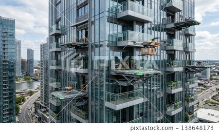 High Rise Building Facade with Integrated Drone Delivery Ports 138648173