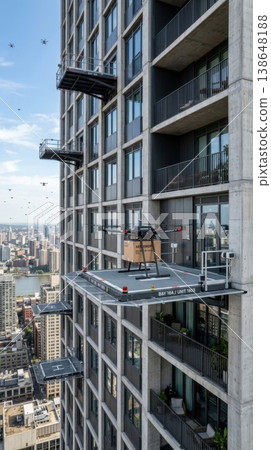 High Rise Building Facade with Integrated Drone Delivery Ports 138648188