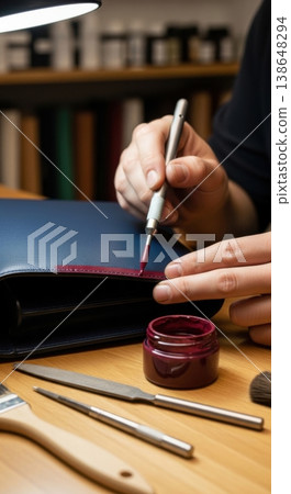 Professional Restoration of Luxury Vintage Leather Bag Edge 138648294