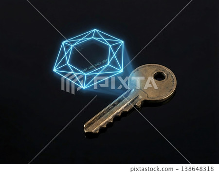 Physical Brass House Key and Glowing Digital Token Physical Brass House Key and Glowing Digital Token 138648318