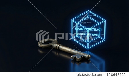 Physical Brass House Key and Glowing Digital Token Physical Brass House Key and Glowing Digital Token 138648321
