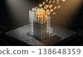 Glass Building Model Transforming Into Gold Tokens 138648359