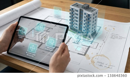 AR Real Estate Tokenization on Architect Blueprint AR Real Estate Tokenization on Architect Blueprint 138648360