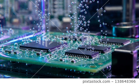 Abstract View of Computer Chips Submerged in Boiling Liquid Abstract View of Computer Chips Submerged in Boiling Liquid 138648366