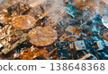 Abstract View of Computer Chips Submerged in Boiling Liquid 138648368