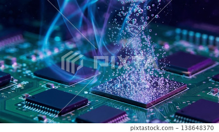 Abstract View of Computer Chips Submerged in Boiling Liquid 138648370