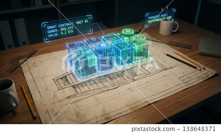 AR Real Estate Tokenization on Architect Blueprint AR Real Estate Tokenization on Architect Blueprint 138648371