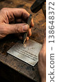 Hands Gripping Metal Punch for Seed Phrase Engraving 138648372
