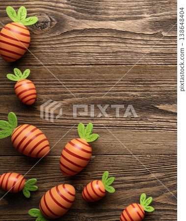 Easter Carrot Eggs on Wooden Background 138648404