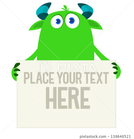 Catoon funny monster character holds banner paper sign for advertisement. Halloween illustration 138648521