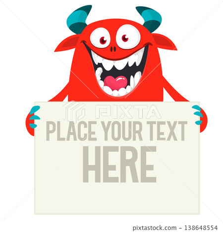 Catoon monster holding black sign with sample message on it Catoon monster holding black sign with sample message on it 138648554