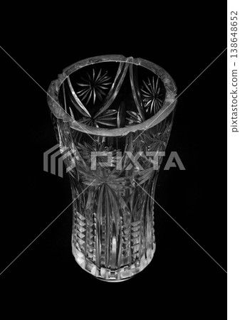 Crystal Transparent Flower Vase Abstract Pattern Interior Element on Black Background Crystal Transparent Flower Vase Abstract Pattern Interior Element on Black Background 138648652