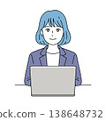 一位女性商務人士使用筆記型電腦工作的向量插圖。 138648732