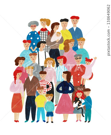 A community of smiles where people of diverse generations gather - hand-drawn illustration A community of smiles where people of diverse generations gather - hand-drawn illustration 138649062