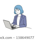 一位女性商務人士使用筆記型電腦工作的向量插圖。 138649077