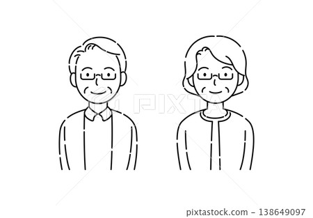 Smiling senior couple wearing glasses (simple line illustration) 138649097