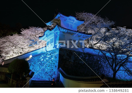 【兵庫縣】夜晚盛開的櫻花與龍野城的角樓 【兵庫縣】夜晚盛開的櫻花與龍野城的角樓 138649281