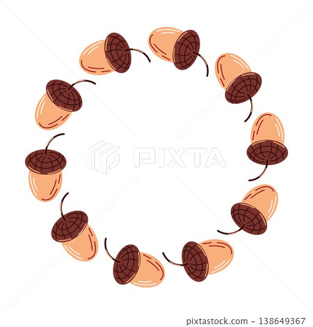 Autumn acorn wreath illustration in flat style on white background. Ideal for seasonal design, invitation, greeting card and decorative template. Autumn acorn wreath illustration in flat style on white background. Ideal for seasonal design, invitation, greeting card and decorative template. 138649367