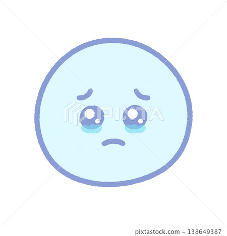一個淺藍色的哭泣表情符號，眼睛含淚 | 一個可愛的手繪插圖，畫的是一個嘟著嘴抬頭的臉。 138649387