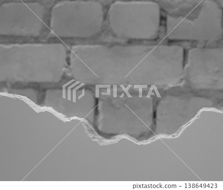 Unfinished wall with smooth plaster level surface and blurred brickwork 138649423