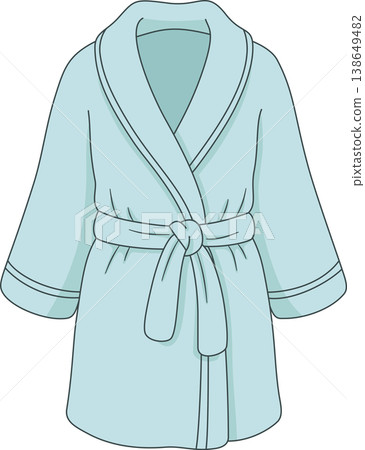 Cozy Light Blue Bathrobe Illustration, Soft Cotton Robe for Spa and Morning Routine, Comfortable Sleepwear and Lounge Apparel Isolated 138649482