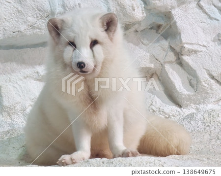 Young Arctic Fox Kit Sitting on White Rocky Ground Cute Portrait Young Arctic Fox Kit Sitting on White Rocky Ground Cute Portrait 138649675