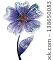 Translucent Purple Glass Flower With Stem and Leaf Abstract Botanical Sculpture On White 138650083