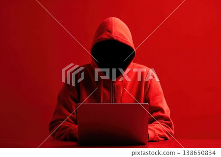 hacker in hood hacking hood with laptop 138650834