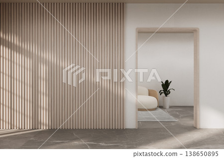 The Modern japandi style Clean room minimal with wood panels wall background 3D illustration rendering 138650895