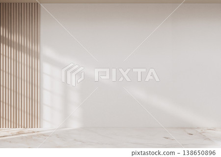 The Modern japandi style Clean room minimal with wood panels wall background 3D illustration rendering 138650896