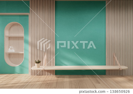 Mint color room Mock up interior room and wood white color wall background 3D illustration rendering Mint color room Mock up interior room and wood white color wall background 3D illustration rendering 138650926