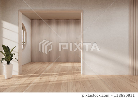 The Modern japandi style Clean room minimal with wood panels wall background 3D illustration rendering The Modern japandi style Clean room minimal with wood panels wall background 3D illustration rendering 138650931