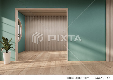 Mint color room Mock up interior room and wood white color wall background 3D illustration rendering 138650932