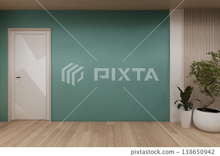 Mint color room Mock up interior room and wood white color wall background 3D illustration rendering 138650942