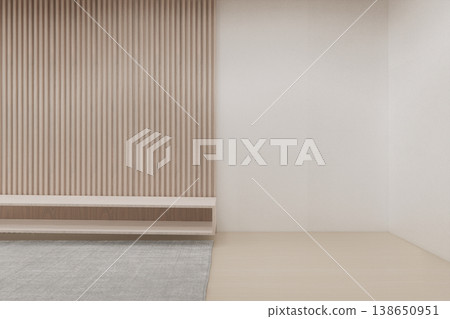 Small wall mounted storage cabinet on Empty room,Clean japanese minimalist room interior, 3D rendering 138650951